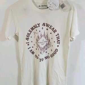 NWT Harry Potter Marauders Map Graphic Tee Mens Small Cream Small Stain Collar